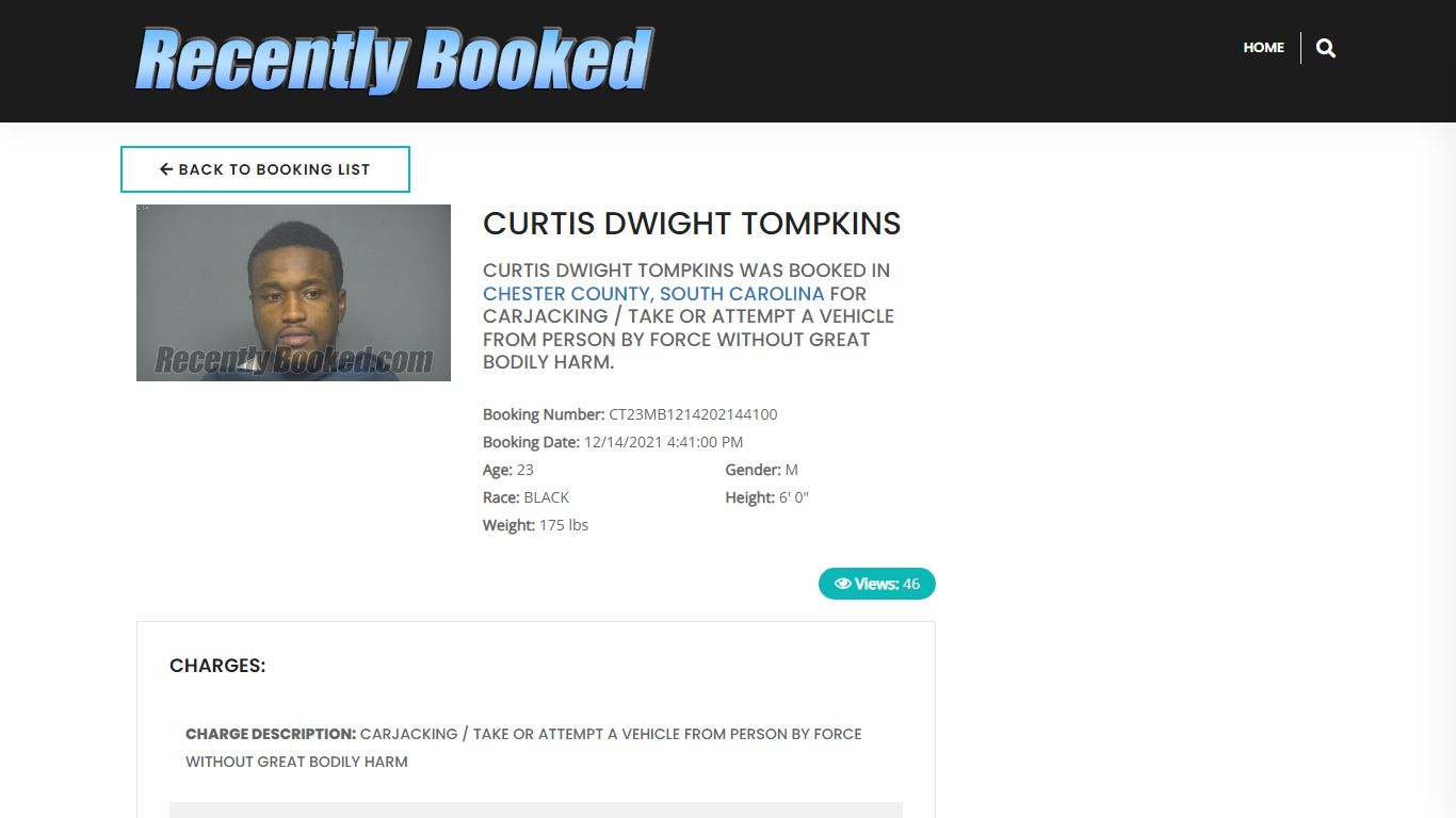 Recent Booking / Mugshot for CURTIS DWIGHT TOMPKINS in ...