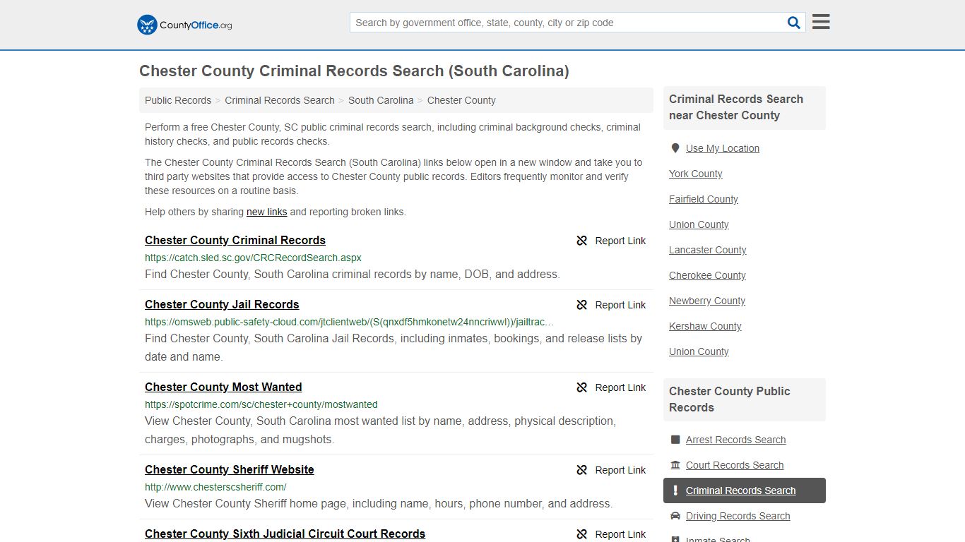 Criminal Records Search - Chester County, SC (Arrests ...